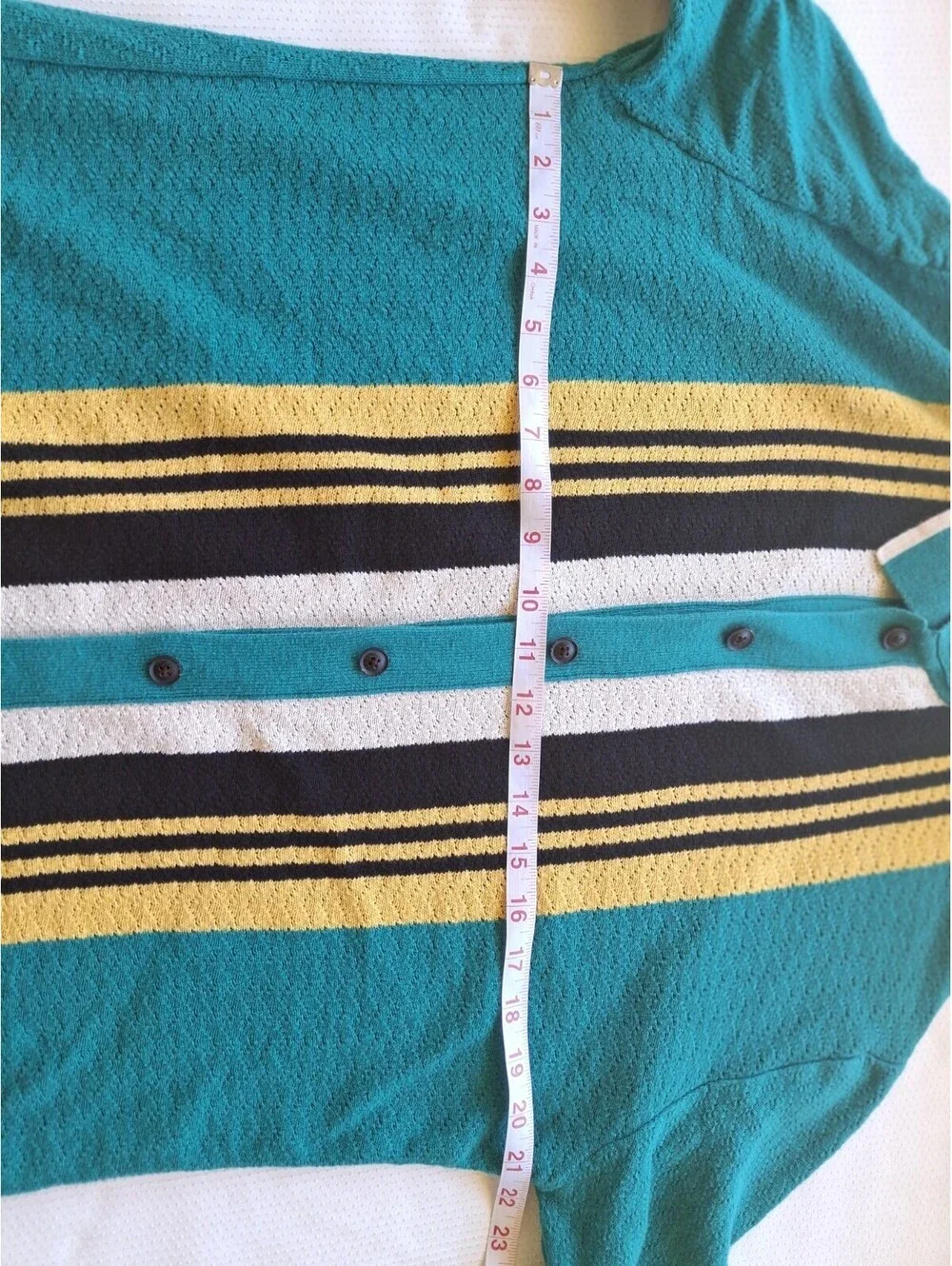 Urban Outfitters Men's M Teal Knit Polo Cardigan 100% Cotton Retro Stripe
